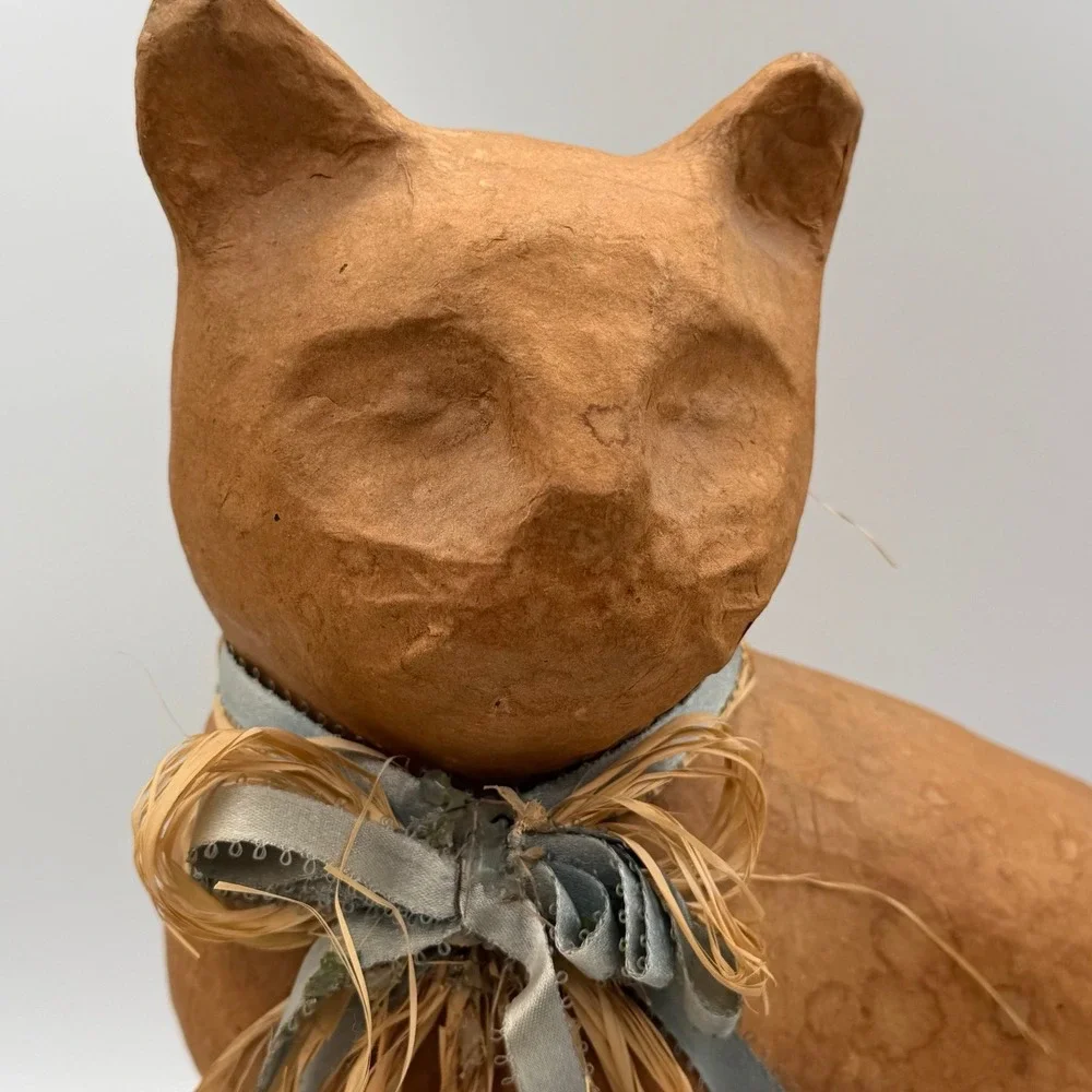 Vintage Papier Mache Cat Figurine Folk Art Primitive Rustic Farmhouse Decor‎ 12